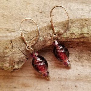 Earrings purple beads and crystals in silver